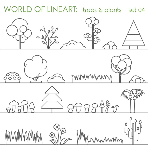 Tree lineart hipster set. Line art collection. — Stock Vector