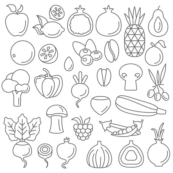 Line art set of fruits and vegetables