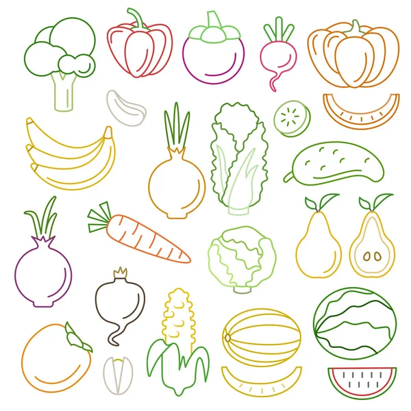Línea de arte conjunto de frutas y verduras — Archivo Imágenes Vectoriales