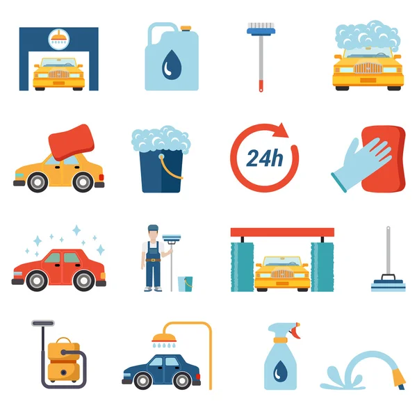 Service de lavage de voiture icône ensemble . — Image vectorielle
