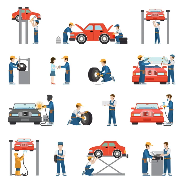 Iconos del servicio de reparación de automóviles — Vector de stock