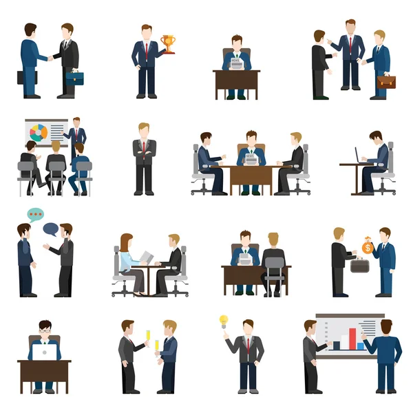 Flat style icons of business situations — Stock Vector