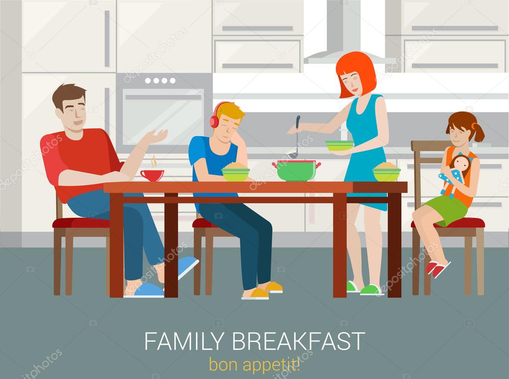 Flat style family breakfast concept.