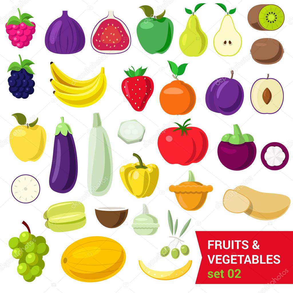 Flat style set of fruits and vegetables