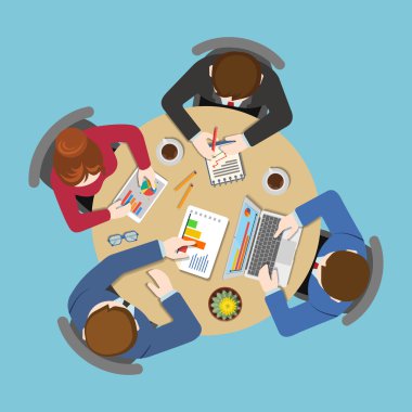Staff around table report analytics