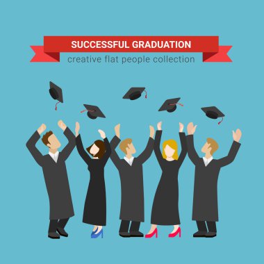 graduates in uniform throwing caps.