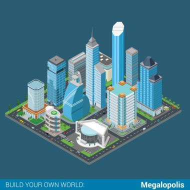 isometric megalopolis business city clipart