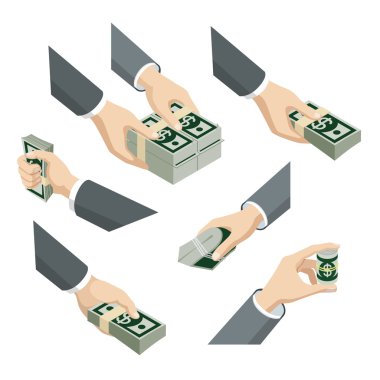 set of hands with dollar  packs