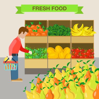 Flat style man choosing apples