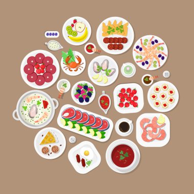 Restoran öğeleri kümesi.