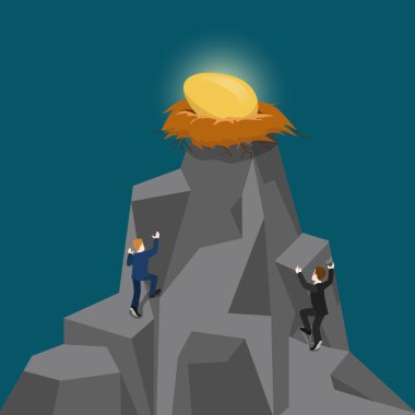 Businessmen climb up mountain