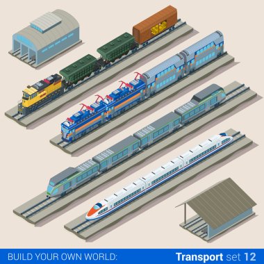 isometric style set of train depot