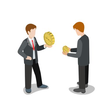 Businessmen with big and smaller coins