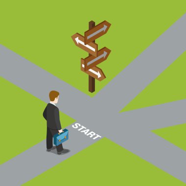 Businessman on start before crossroad
