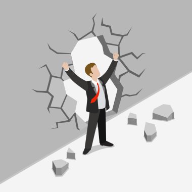Businessman crack concrete wall