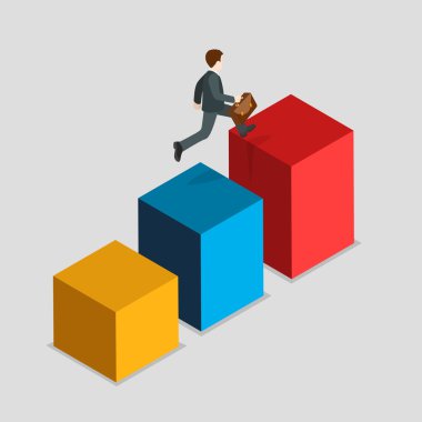 Businessman run up bar graphic