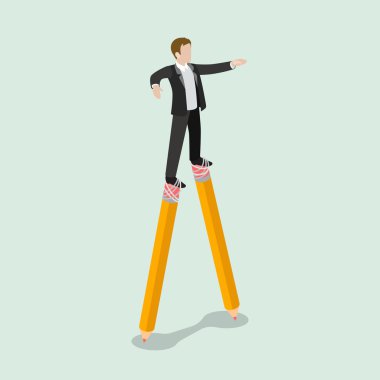 Stilt walker businessman on pencils