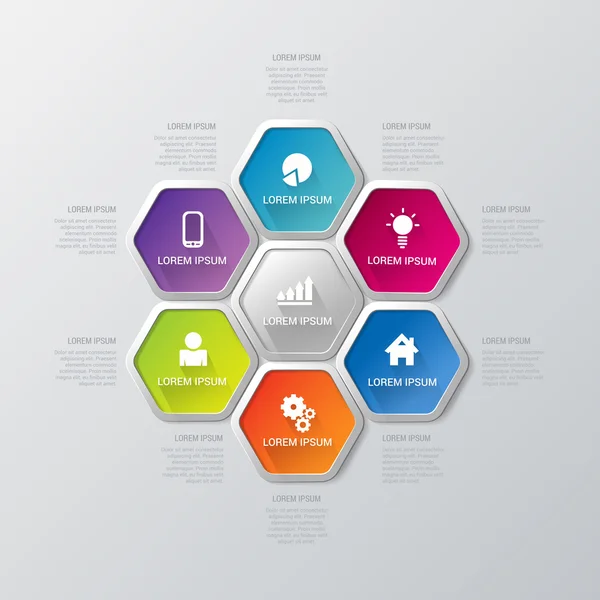 Hexagonal process steps labels — 图库矢量图片