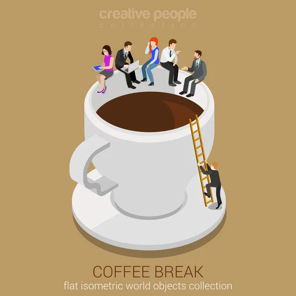 Businesspeople sitting on  coffee cup edge. — Διανυσματικό Αρχείο