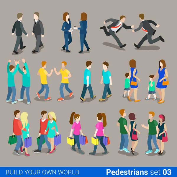 Quality city pedestrians icons set — Stock Vector