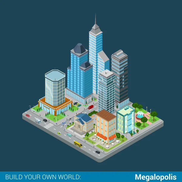 Mégalopole isométrique ville d'affaires — Image vectorielle
