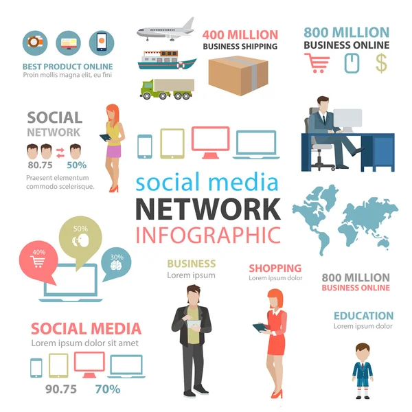 Концепция инфографики социальных сетей . — стоковый вектор