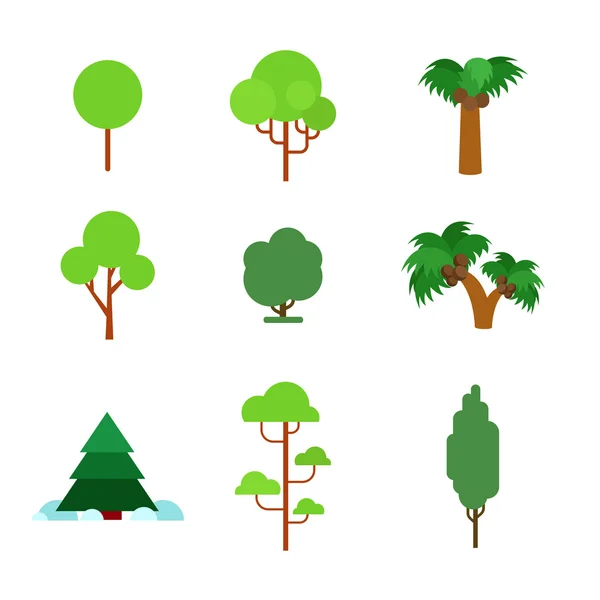 Bäume Natur Objekte Symbol gesetzt. — Stockvektor