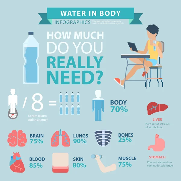 Concetto di acqua nell'infografica corporea — Vettoriale Stock