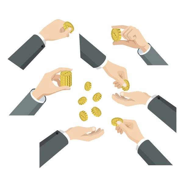 Hands with coins concept. — Stock Vector