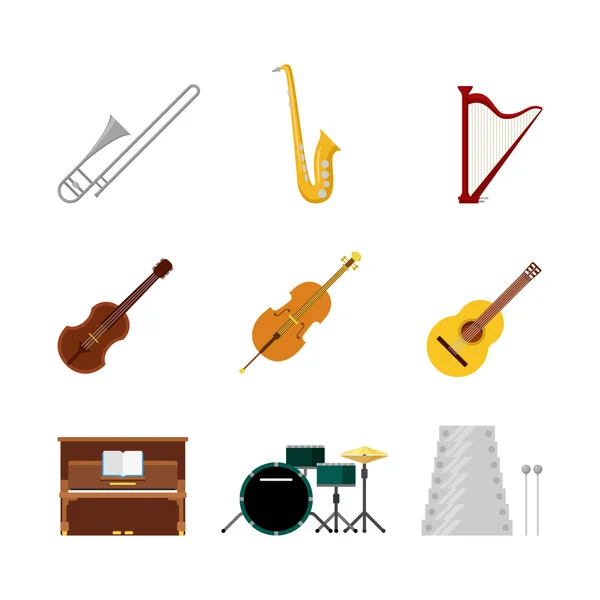 Instrumentos de banda de música conjunto de ícones . —  Vetores de Stock