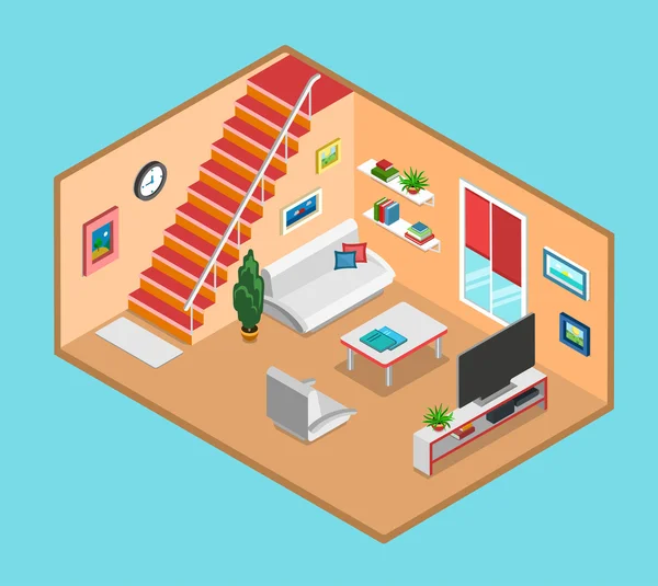 Isometric living room interior — Stock Vector