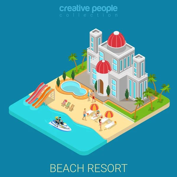 Isometric creative beach hotel — Διανυσματικό Αρχείο