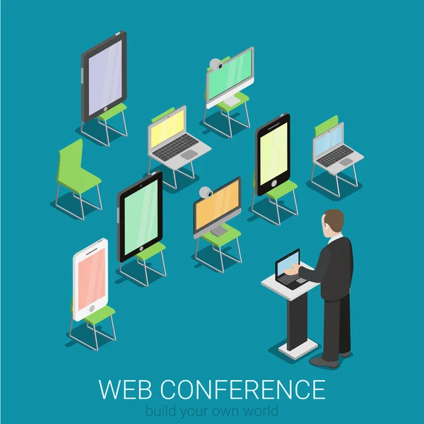 Isometric  web conference infographics concept. — Stock Vector