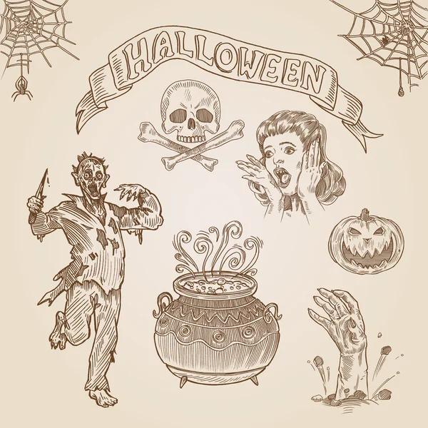 Halloween party engraving style — 스톡 벡터