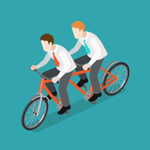 Businessmen riding dual tandem bike — 스톡 벡터
