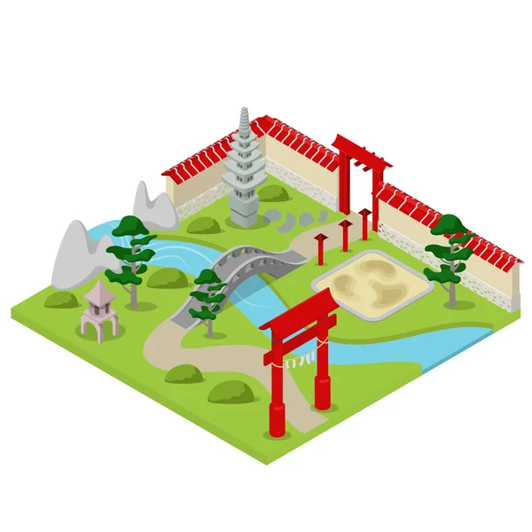 Isometric Japanese garden city — стоковий вектор
