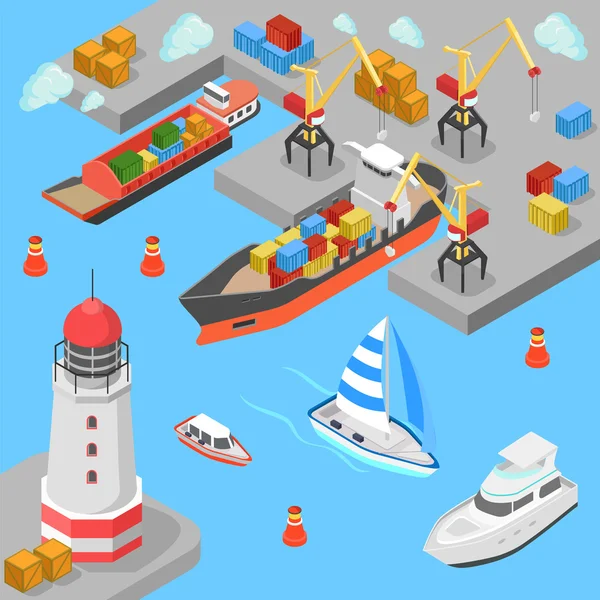Transport maritime isométrique de marchandises — Image vectorielle