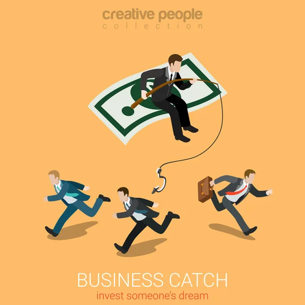 Businessman on dollar carpet fishing startuppers — Stockvector