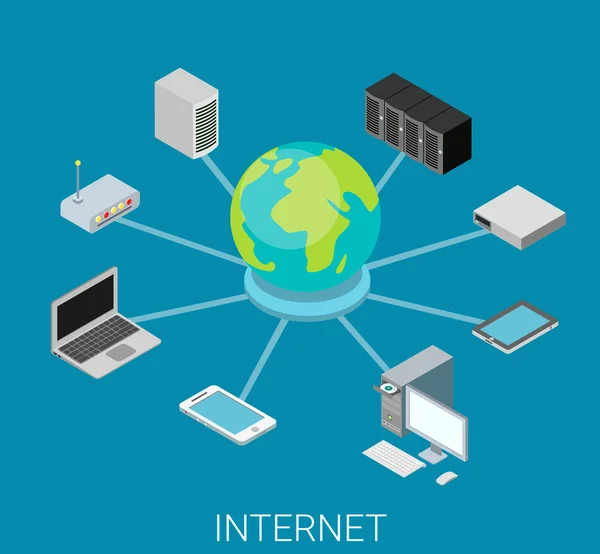 Conceito de rede isométrica de internet —  Vetores de Stock
