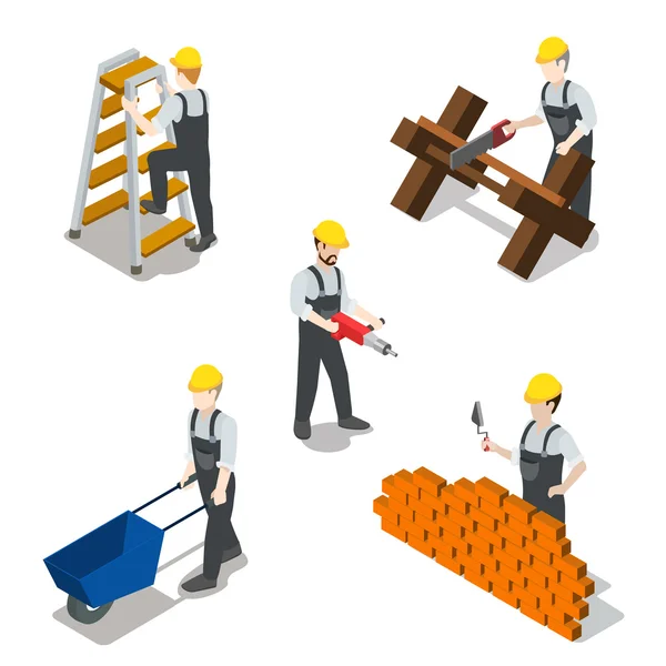 Lapos 3d izometrikus builder ikonok — Stock Vector