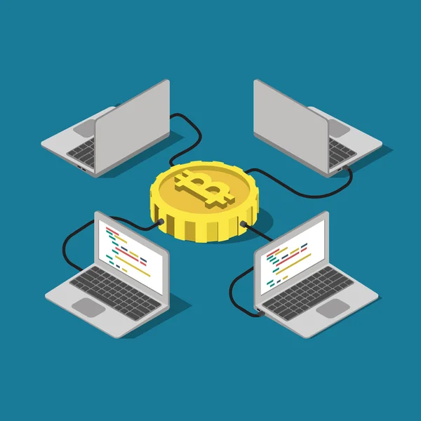 Conexión de red Bitcoin minería en línea — Vector de stock