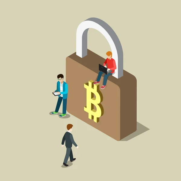 Isometric bitcoin security — Stock Vector