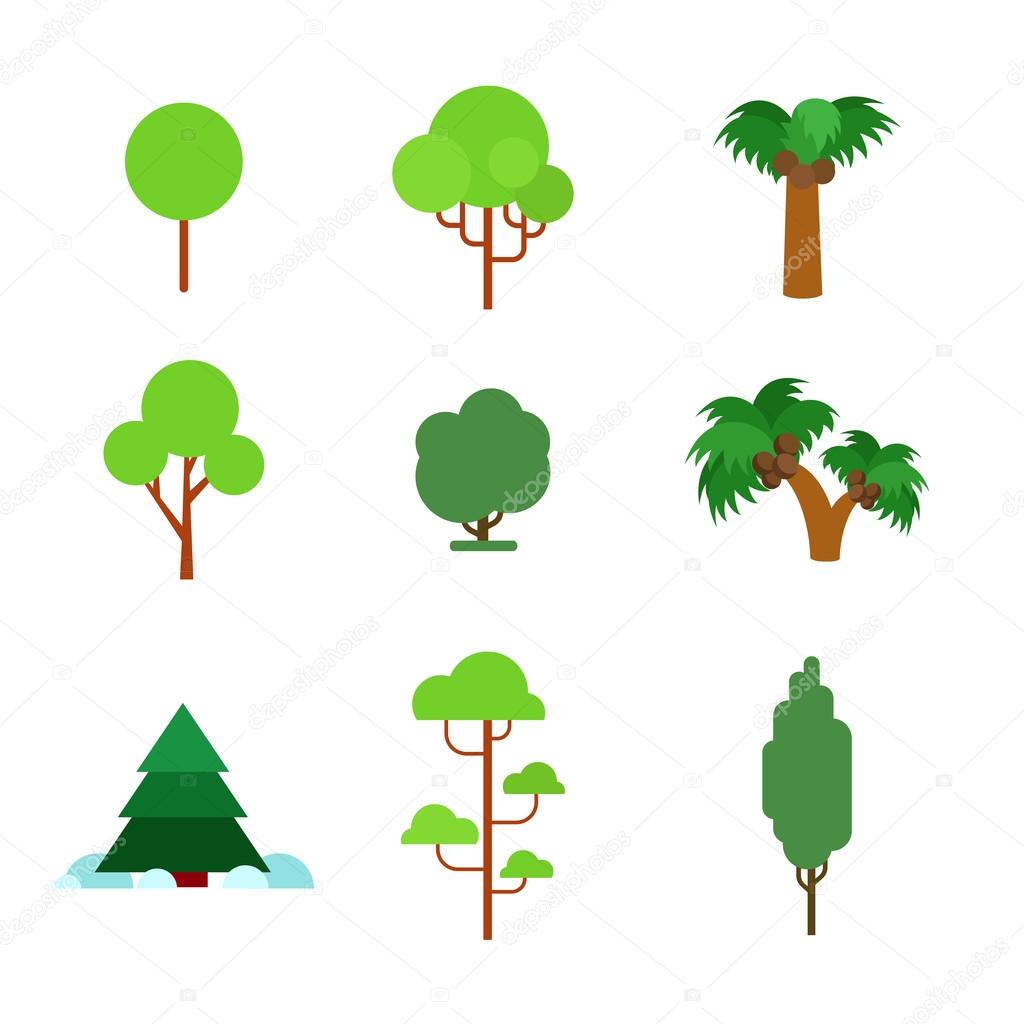 trees nature objects icon set.