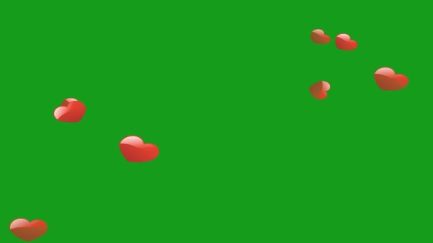 Düşen Kırmızı Kalpler Yeşil Ekran Hareket Grafikleri — Stok video