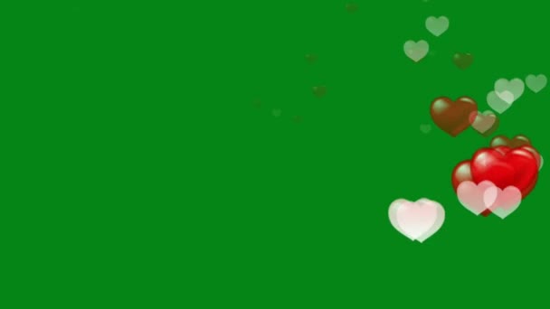 Colourful Hearts Green Screen Motion Graphics — Stock Video