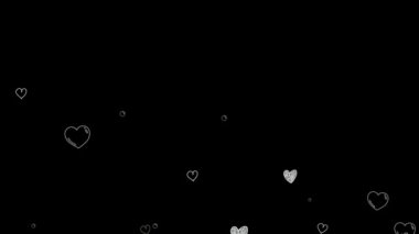 Uçan beyaz kalpler, gece arkaplanlı hareket grafikleri