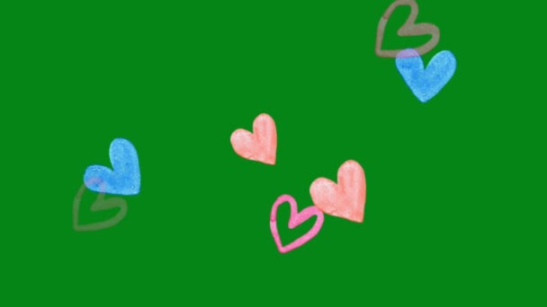 Flying Colourful Hearts Green Screen Motion Graphics — Stok Video