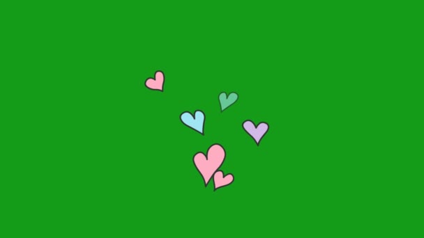 Cuori Volanti Grafica Movimento Dello Schermo Verde — Video Stock