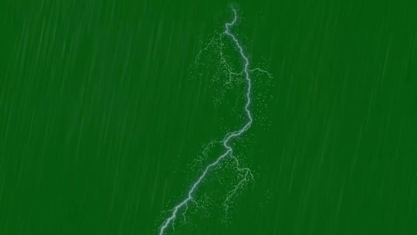 Дощ Блискавка Болт Зелений Екран Графіка Руху — стокове відео