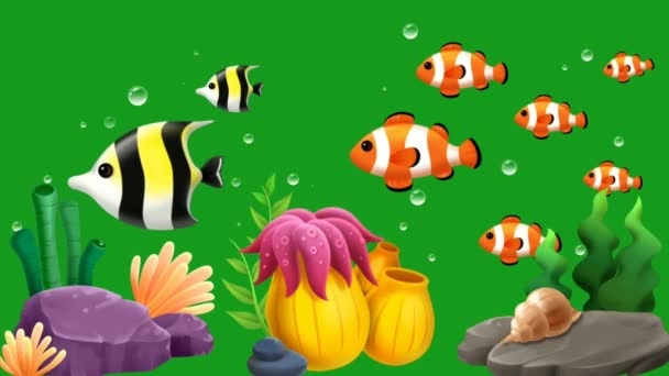 水族館魚緑のスクリーンモーショングラフィックス — ストック動画